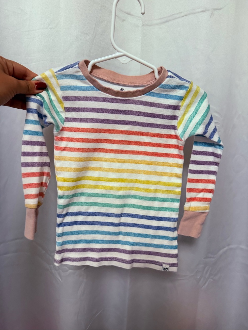 The Honest Company Rainbow Striped Long Sleeve Tee with Pink Trim